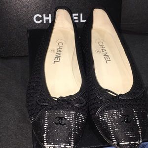 Chanel Ballerina Flat Shoes Black Size 38.5